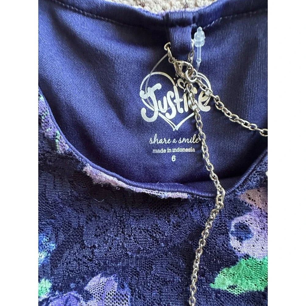 Justice Girls Size 6 Babydoll Top NWT And Has Key Necklace.